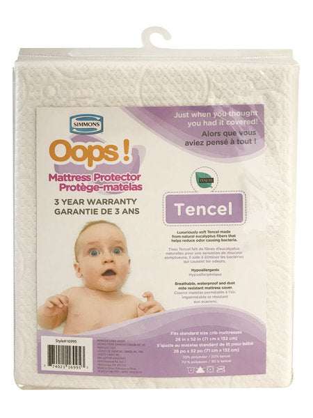 Oops Mattress Protector - Tencel by Simmons at $34.99! Shop now at Nestled by Snuggle Bugz for Nursery & Décor.