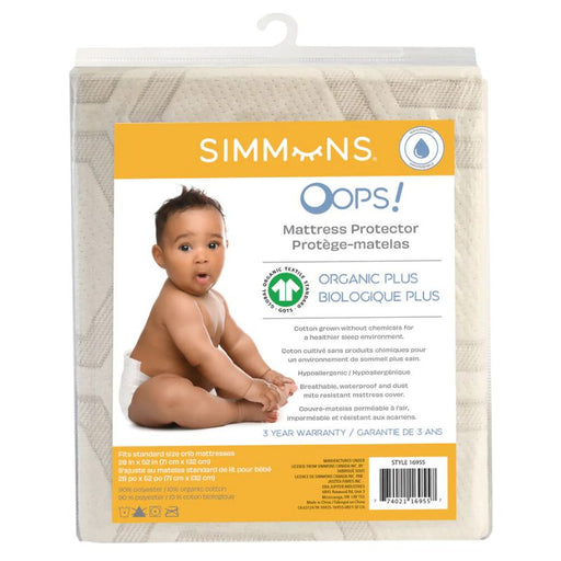 Oops- Simmons Mattress Protector Organic Plus by Simmons at $34.99! Shop now at Nestled by Snuggle Bugz for Nursery & Décor.