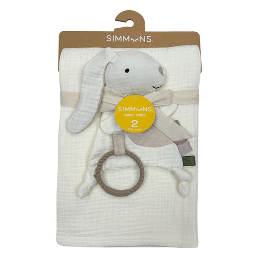 Deluxe 4 ply Muslin Blanket in Coconut Milk with Rabbit Toy by Simmons at $34.99! Shop now at Nestled by Snuggle Bugz for Nursery & Décor.