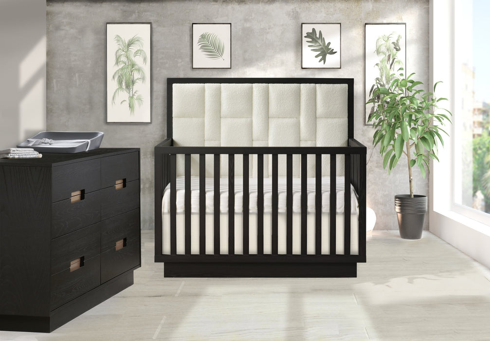 Como 5-in-1 Convertible Crib with Upholstered Panel by Natart Juvenile at $1499! Shop now at Nestled by Snuggle Bugz for Cribs.